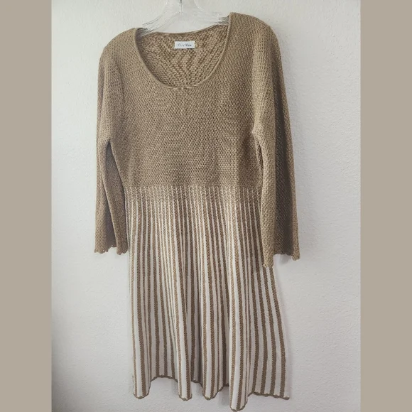 Calvin Klein | Dresses | Calvin Klein Camel Fit N Flare Sweater Dress Large  | Poshmark